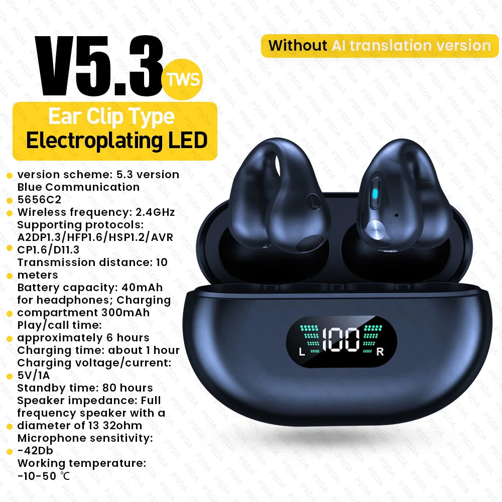 Wireless Headphones Comfortable Ear Clip Open Wireless Headphones Sports Headphones with Built-in ENC Microphone 36-hour HIFI