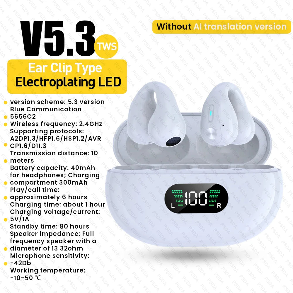 Wireless Headphones Comfortable Ear Clip Open Wireless Headphones Sports Headphones with Built-in ENC Microphone 36-hour HIFI