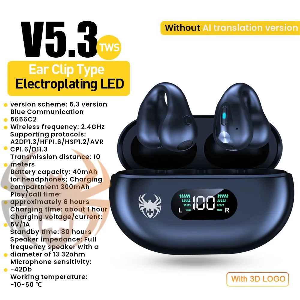 Wireless Headphones Comfortable Ear Clip Open Wireless Headphones Sports Headphones with Built-in ENC Microphone 36-hour HIFI