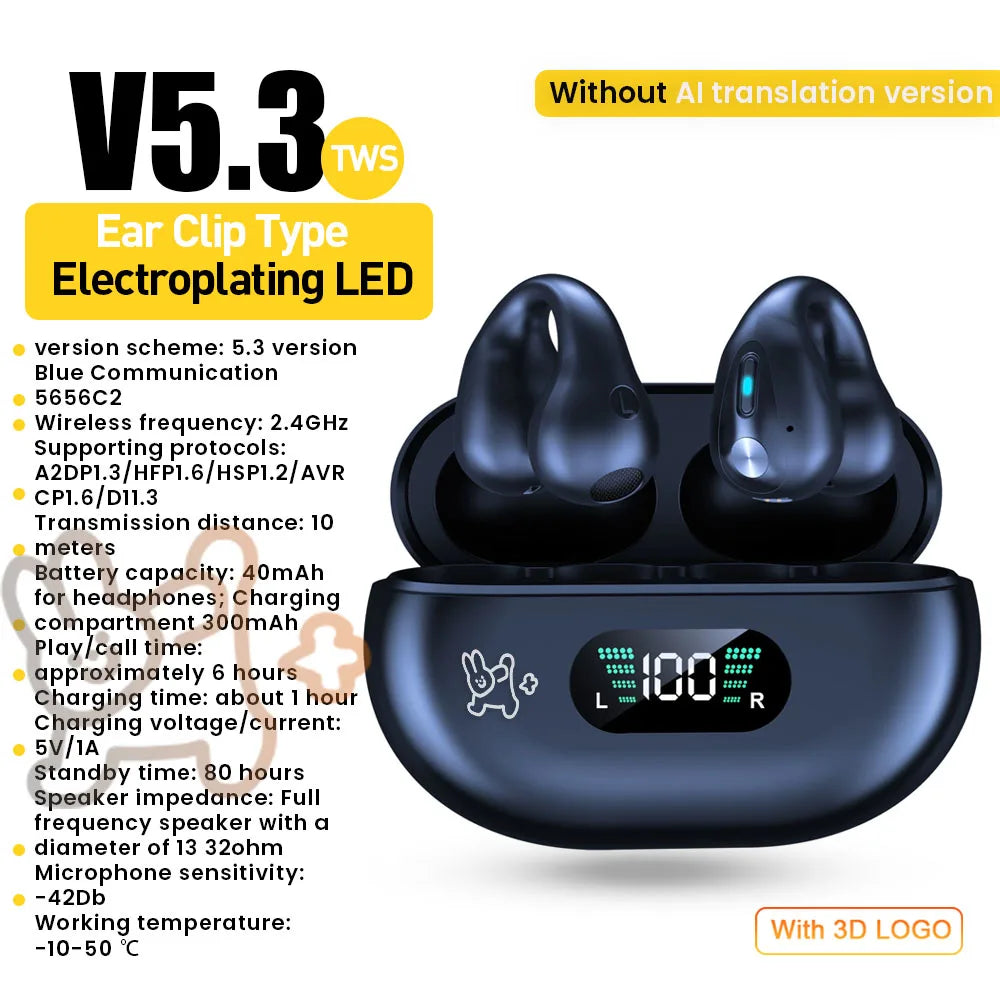 Wireless Headphones Comfortable Ear Clip Open Wireless Headphones Sports Headphones with Built-in ENC Microphone 36-hour HIFI