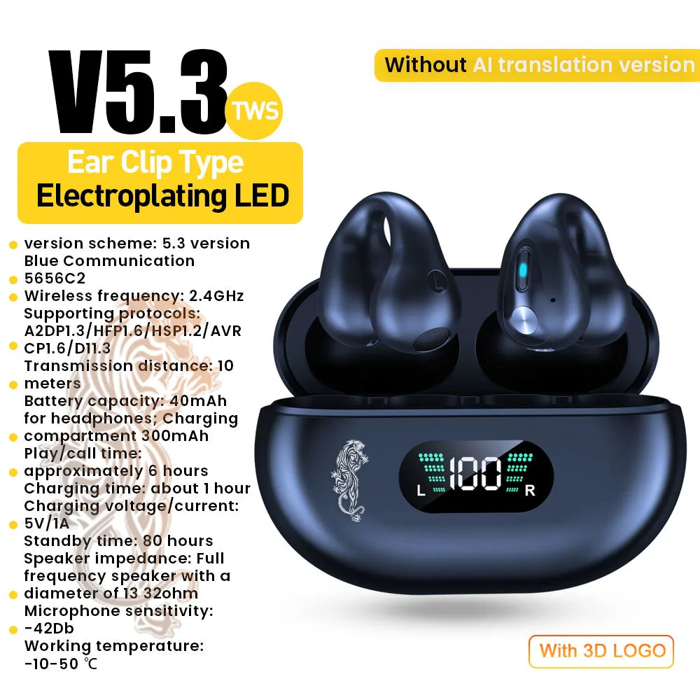 Wireless Headphones Comfortable Ear Clip Open Wireless Headphones Sports Headphones with Built-in ENC Microphone 36-hour HIFI