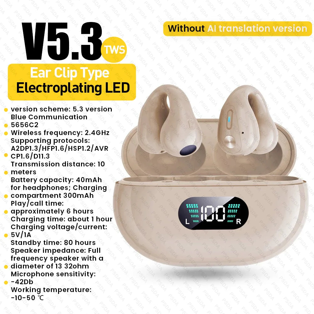 Wireless Headphones Comfortable Ear Clip Open Wireless Headphones Sports Headphones with Built-in ENC Microphone 36-hour HIFI