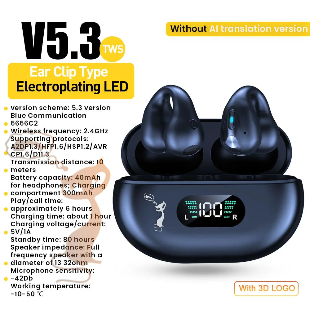 Wireless Headphones Comfortable Ear Clip Open Wireless Headphones Sports Headphones with Built-in ENC Microphone 36-hour HIFI